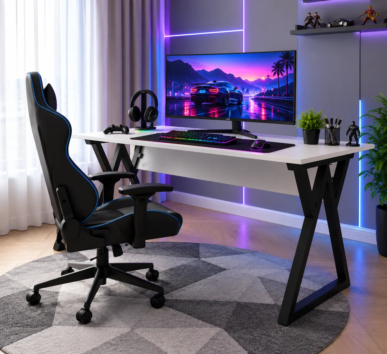 Espace de travail KAZADESK avec bureau, écran et accessoires