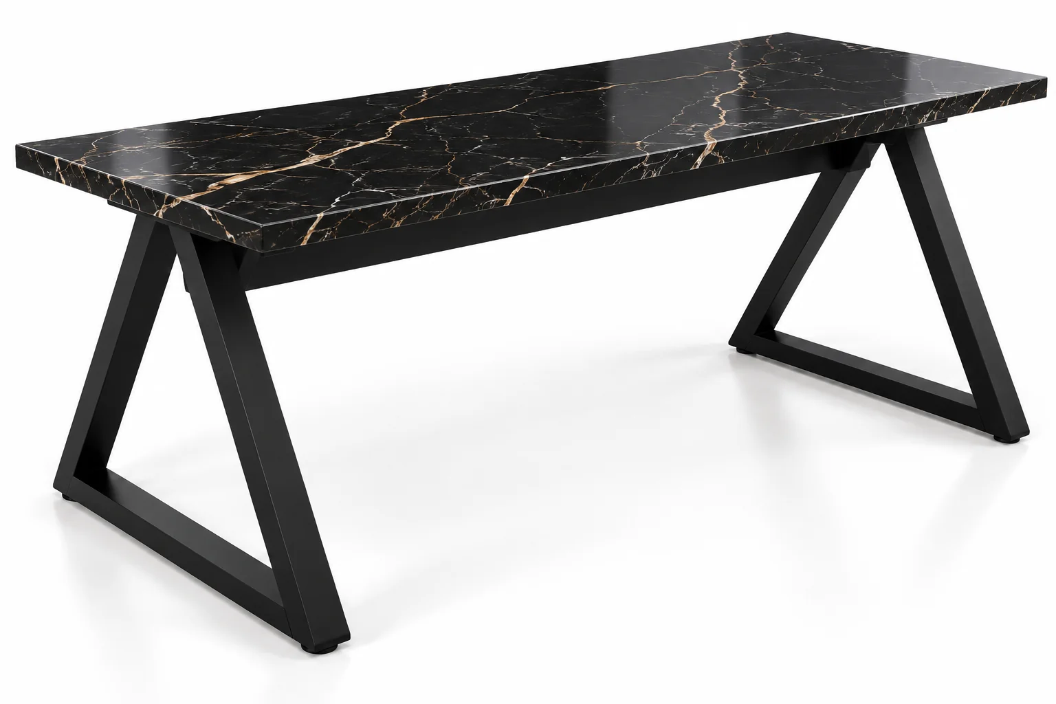Bureau Horizon Marbré Noir — Plateau effet marbre noir · Pieds noirs